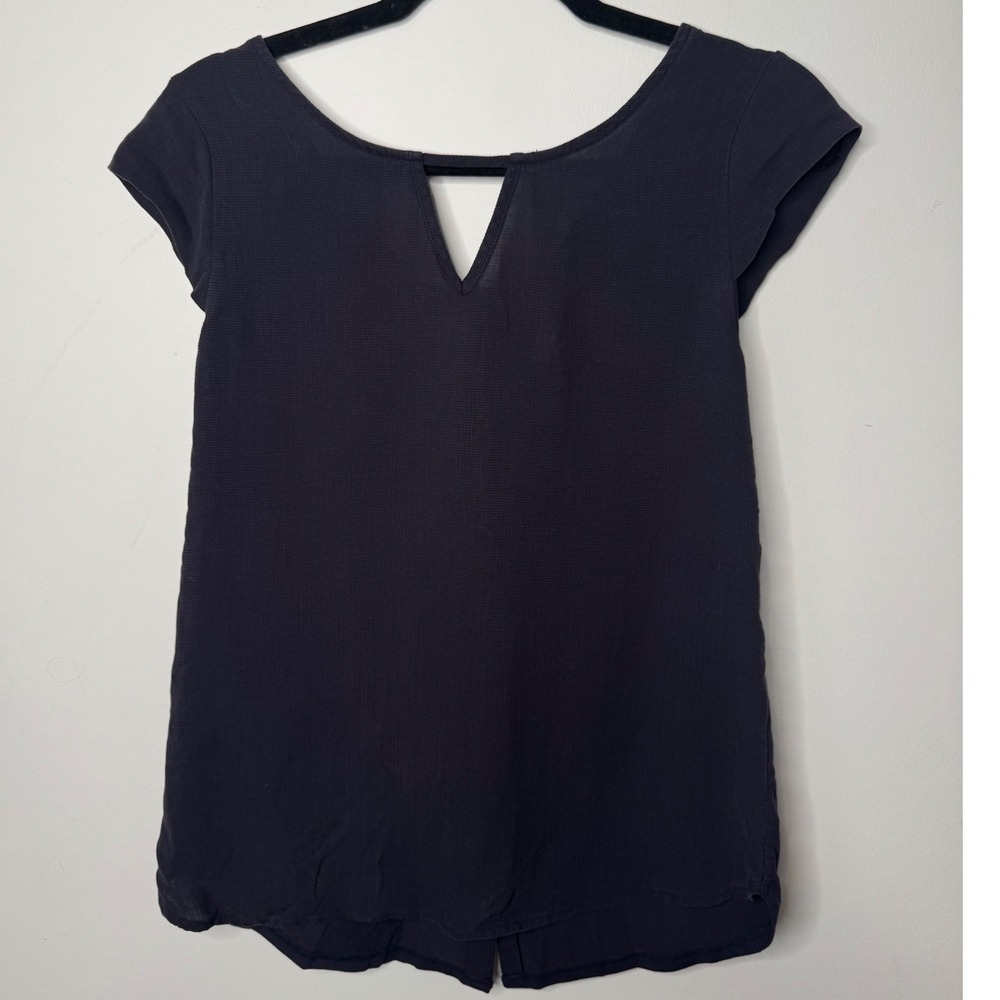 Melissa Nepton Navy Blue Viscose Back Tie Button Detail Cap Sleeve Blouse Small
